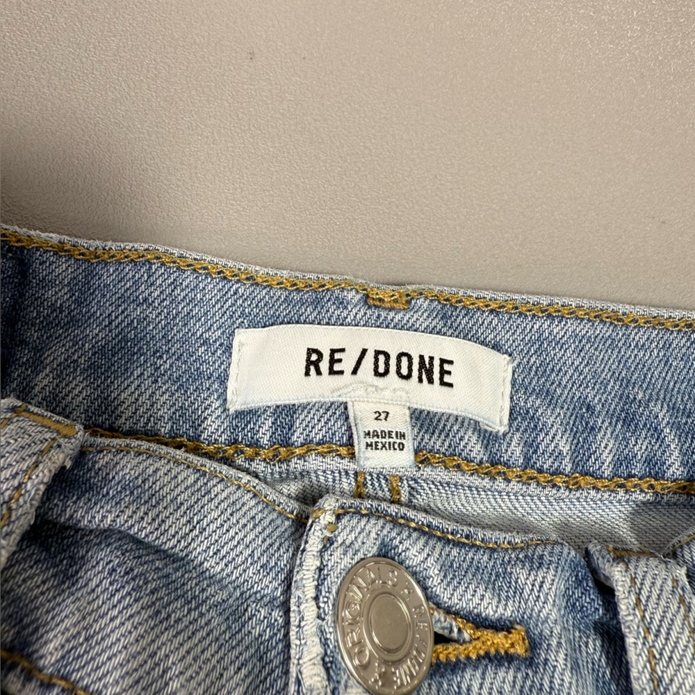 RE/DONE Faded Sky Blue High Rise Cropped Button Fly Jeans with Vintage Look - Picture 7 of 13